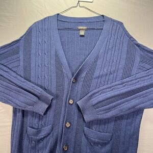 St Johns Bay Cardigan Sweater Mens XL Pockets Button Front Knit Cable